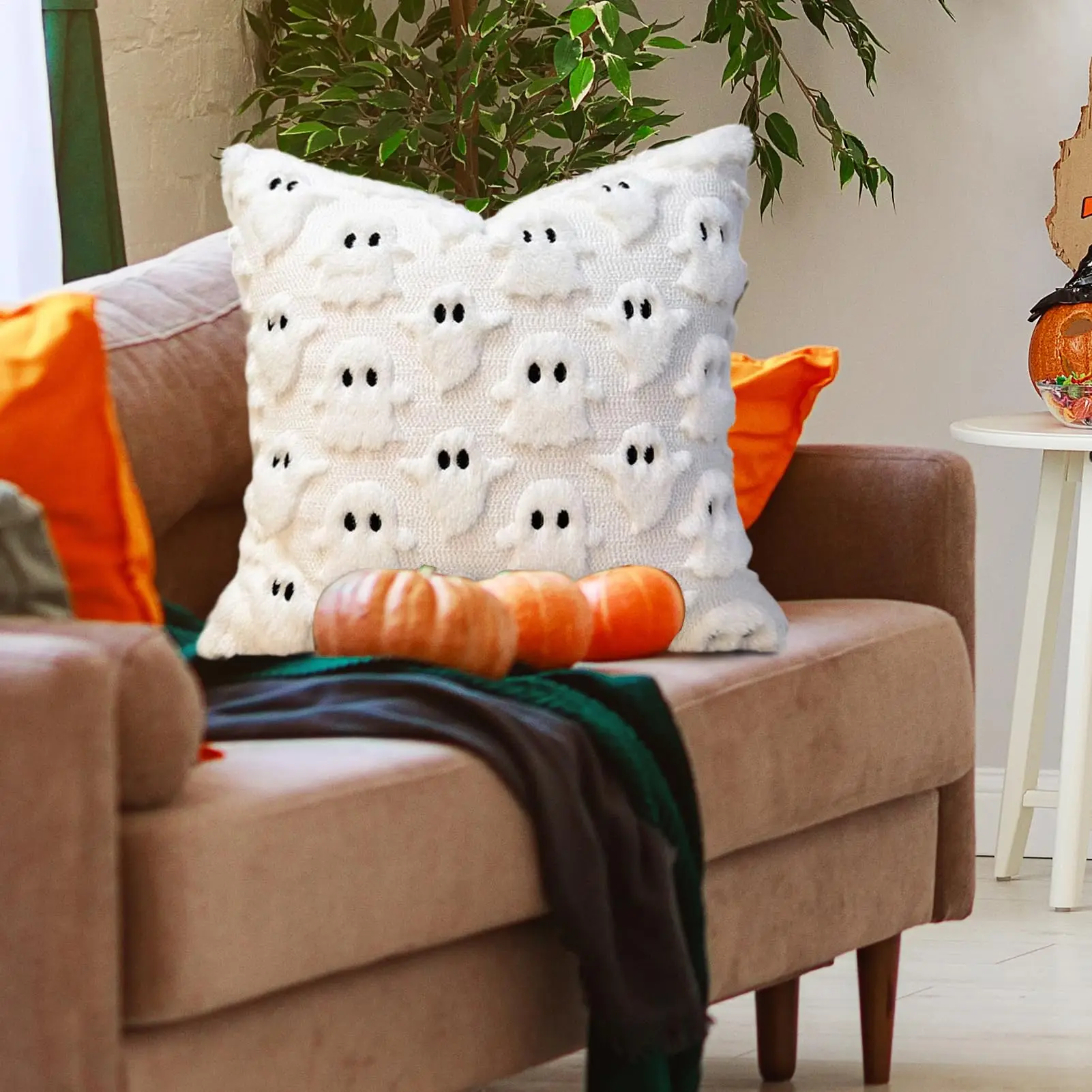 Ghost & Bat Decorative Pillow Cover Halloween - Image 5