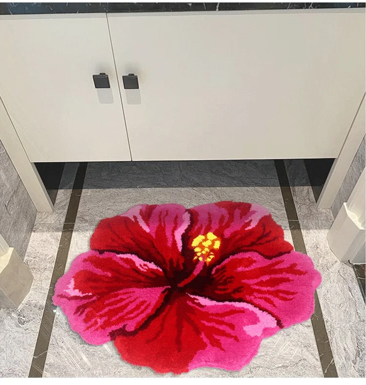 Red Hibiscus Flower Rug