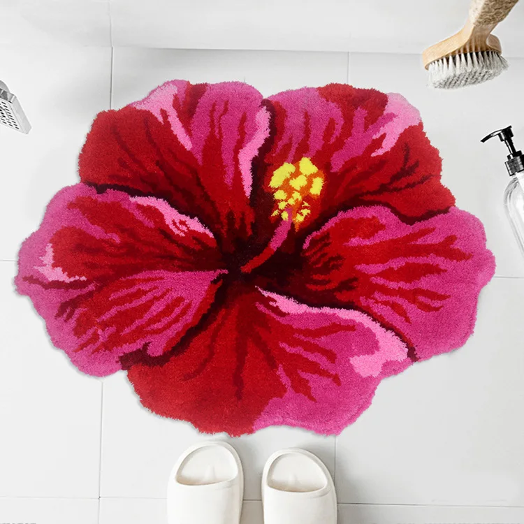Red Hibiscus Flower Rug - Image 4