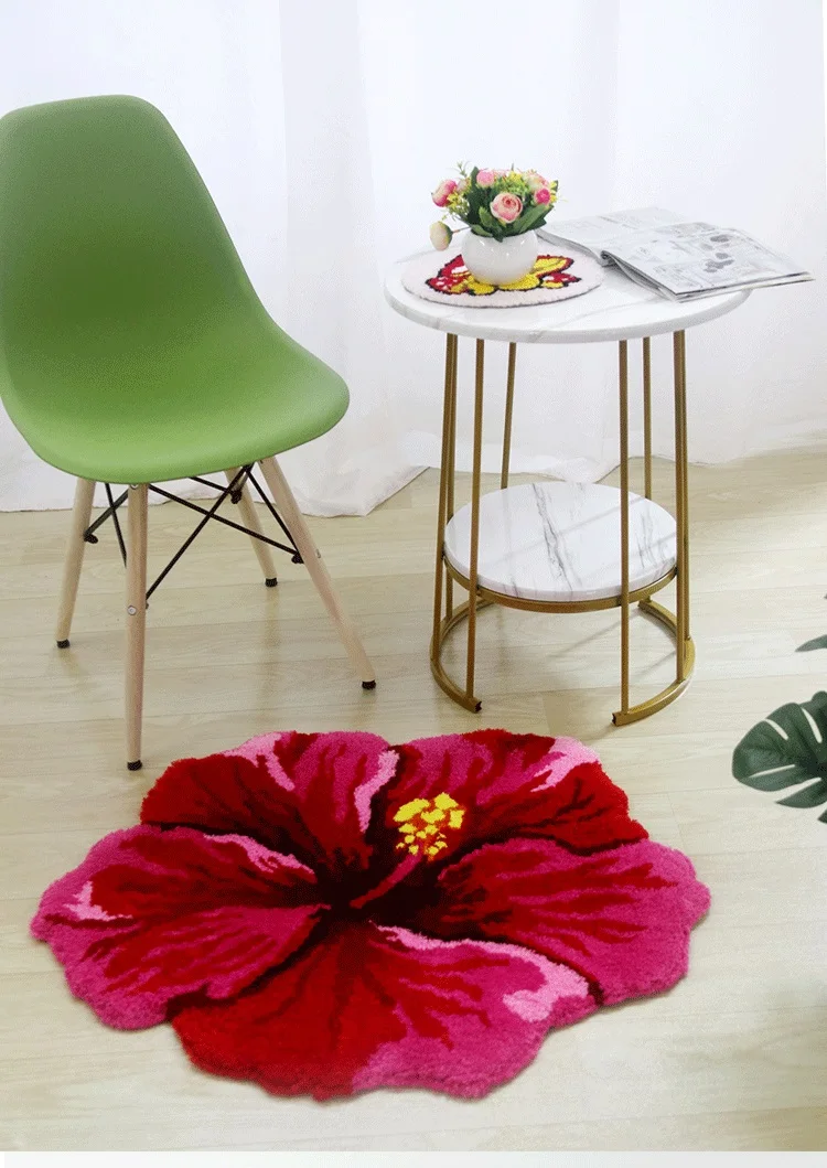 Red Hibiscus Flower Rug - Image 6
