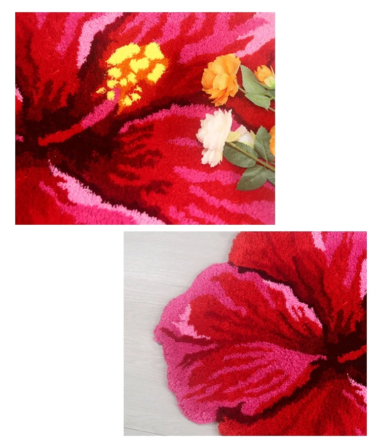Red Hibiscus Flower Rug - Image 8